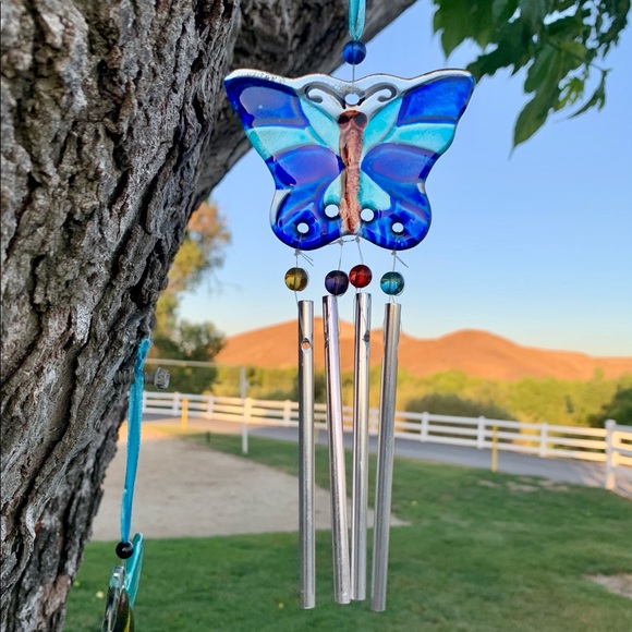 Retro Glass Blue Butterfly Wind Chime Sun Cat… - Picture 9 of 11